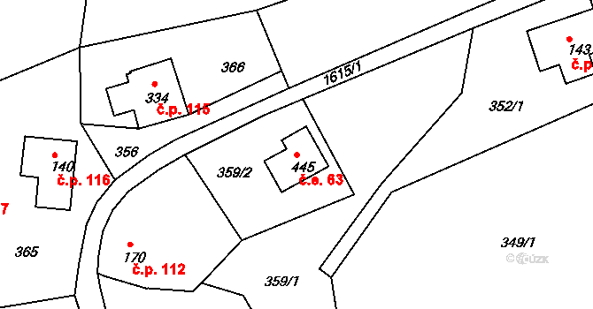 Nový Hrádek 63 na parcele st. 445 v KÚ Nový Hrádek, Katastrální mapa