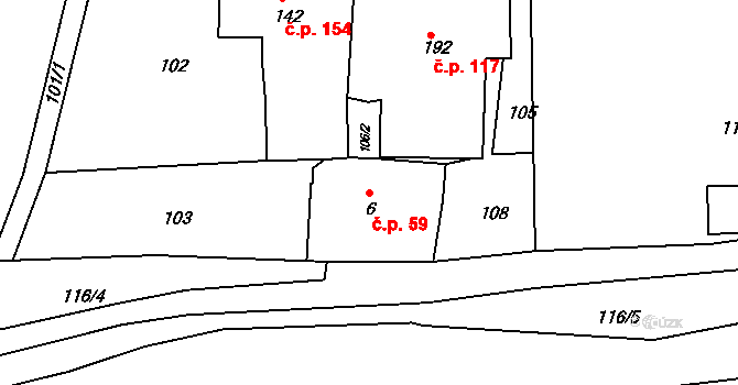 Horní Kamenice 59, Česká Kamenice na parcele st. 6 v KÚ Horní Kamenice, Katastrální mapa