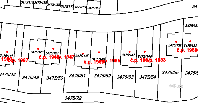 Úvaly 1985 na parcele st. 3475/146 v KÚ Úvaly u Prahy, Katastrální mapa