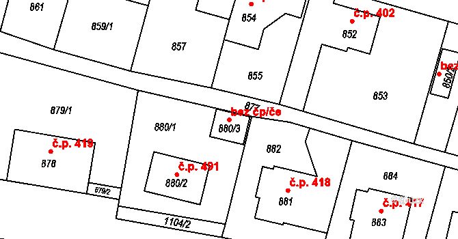Vítkov 80297790 na parcele st. 880/3 v KÚ Vítkov, Katastrální mapa