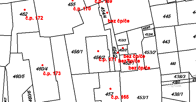 Fulnek 171 na parcele st. 456/2 v KÚ Fulnek, Katastrální mapa