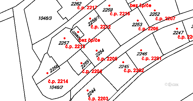 Rakovník II 2205, Rakovník na parcele st. 2254 v KÚ Rakovník, Katastrální mapa