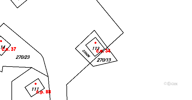 Kluček 34, Liběšice na parcele st. 113 v KÚ Kluček, Katastrální mapa