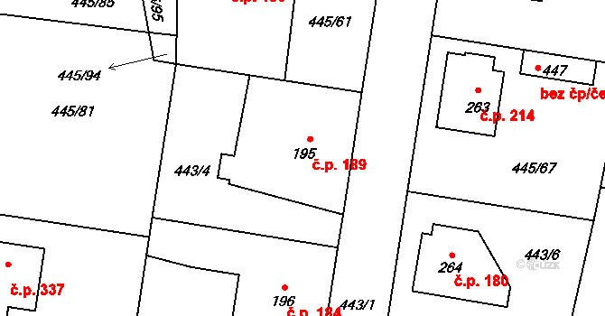 Losiná 189 na parcele st. 195 v KÚ Losiná u Plzně, Katastrální mapa