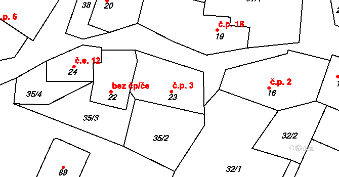 Leština 3, Věž na parcele st. 23 v KÚ Leština u Herálce, Katastrální mapa