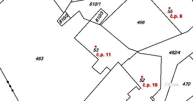 Klouzovy 11, Chotěboř na parcele st. 53 v KÚ Klouzovy u Chotěboře, Katastrální mapa