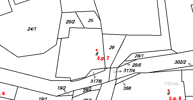 Macourov 7, Žižkovo Pole na parcele st. 8 v KÚ Macourov, Katastrální mapa