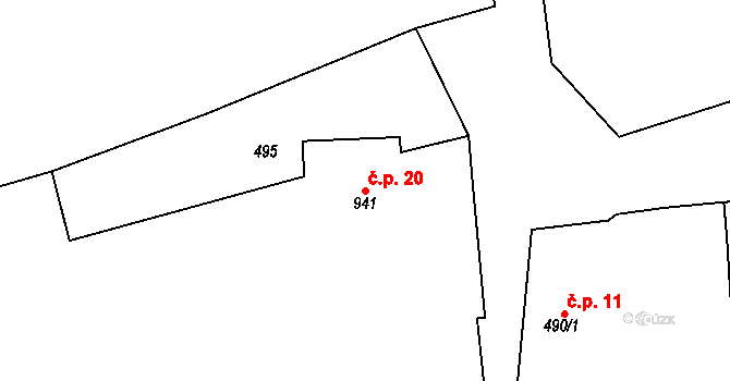 Bozdíš 20, Meclov na parcele st. 941 v KÚ Bozdíš, Katastrální mapa