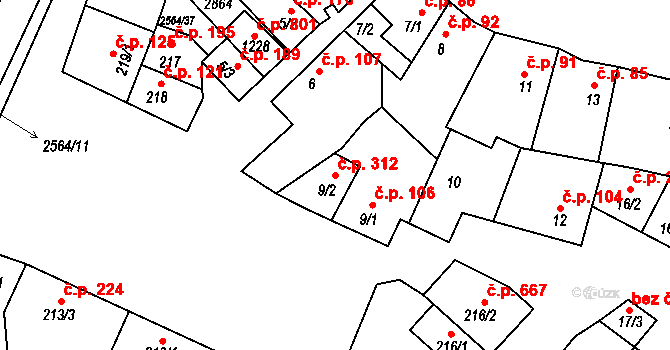 Vranovice 312 na parcele st. 9/2 v KÚ Vranovice nad Svratkou, Katastrální mapa