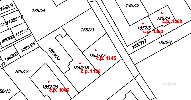 Holešov 1145 na parcele st. 1852/37 v KÚ Holešov, Katastrální mapa