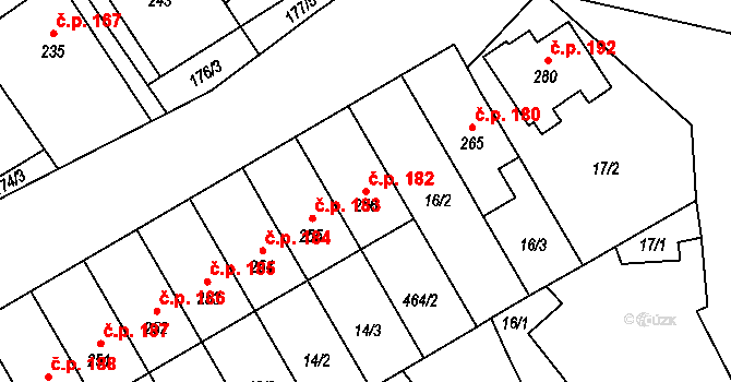 Čelčice 182 na parcele st. 256 v KÚ Čelčice, Katastrální mapa