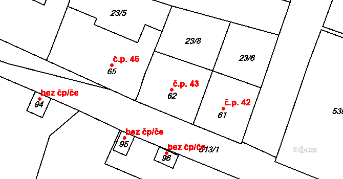 Prokopov 43 na parcele st. 62 v KÚ Prokopov, Katastrální mapa