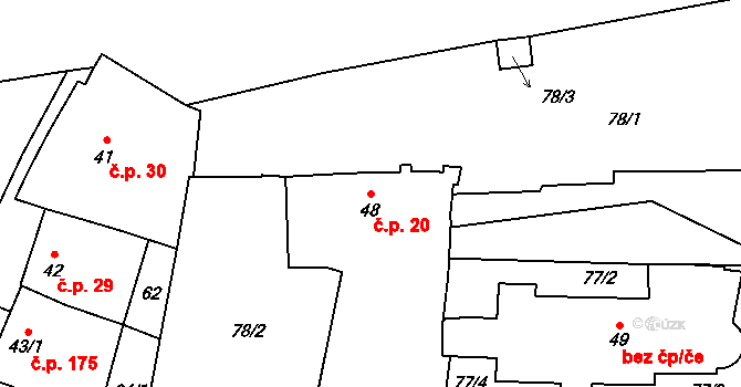 Vranov nad Dyjí 20 na parcele st. 48 v KÚ Vranov nad Dyjí, Katastrální mapa