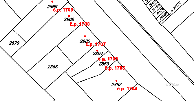 Znojmo 1706 na parcele st. 2864 v KÚ Znojmo-město, Katastrální mapa