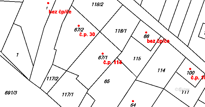 Skoky 114, Dolní Újezd na parcele st. 67/1 v KÚ Skoky u Staměřic, Katastrální mapa