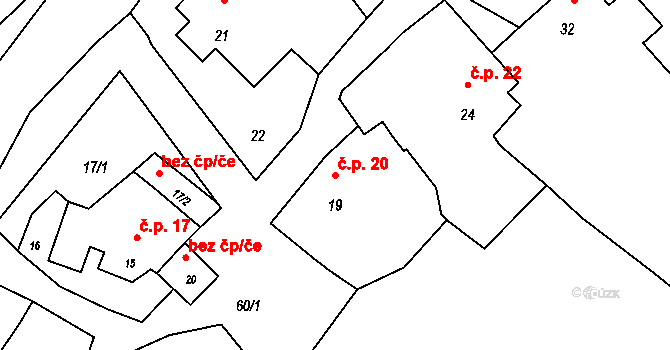 Vysoká 20, Hustopeče nad Bečvou na parcele st. 19 v KÚ Vysoká u Hustopečí nad Bečvou, Katastrální mapa