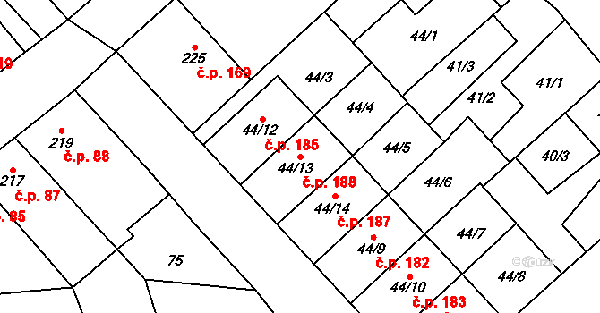 Přerov VIII-Henčlov 188, Přerov na parcele st. 44/13 v KÚ Henčlov, Katastrální mapa