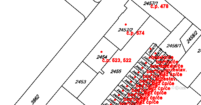 Hlouška 522,523, Kutná Hora na parcele st. 2454 v KÚ Kutná Hora, Katastrální mapa