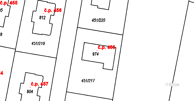 Horoušánky 466, Horoušany na parcele st. 974 v KÚ Horoušany, Katastrální mapa