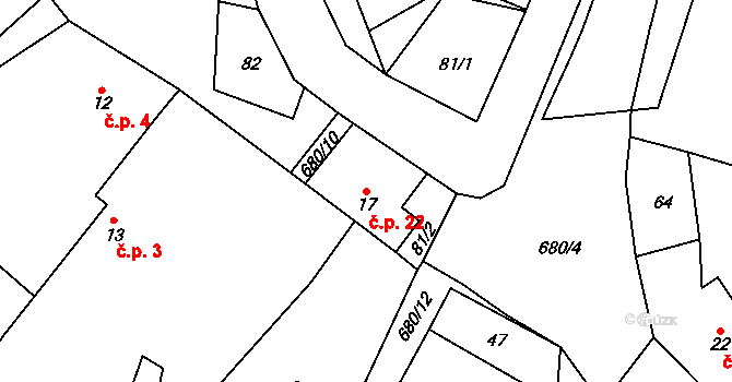 Tuchotice 22, Vidice na parcele st. 17 v KÚ Tuchotice, Katastrální mapa