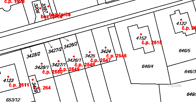 Aš 2546 na parcele st. 3424 v KÚ Aš, Katastrální mapa