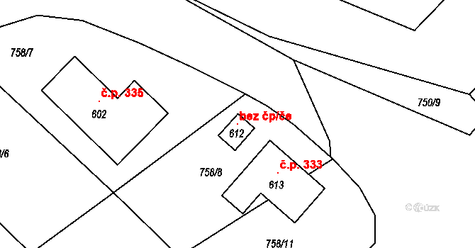 Košetice 118092791 na parcele st. 612 v KÚ Košetice, Katastrální mapa
