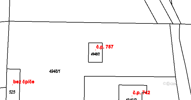 Konice 757 na parcele st. 4948/2 v KÚ Konice, Katastrální mapa