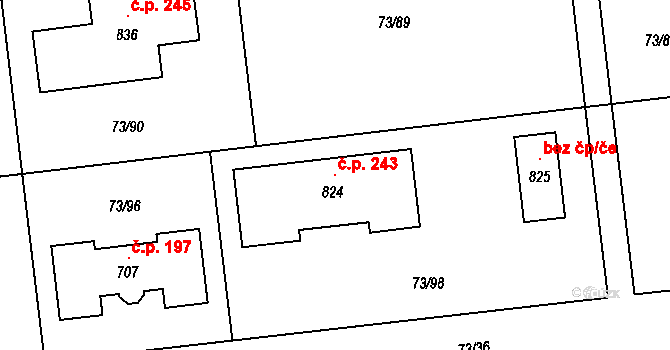 Sibřina 243 na parcele st. 824 v KÚ Sibřina, Katastrální mapa