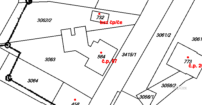 Koberovy 87 na parcele st. 564 v KÚ Koberovy, Katastrální mapa
