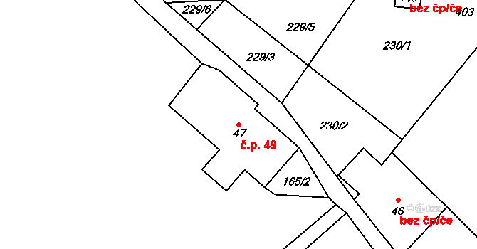 Rejdice 49, Kořenov na parcele st. 47 v KÚ Rejdice, Katastrální mapa