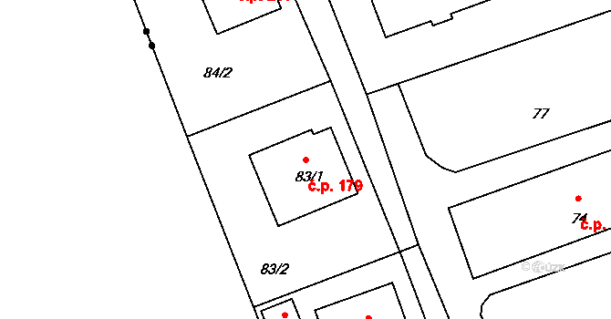 Antonínův Důl 179, Jihlava na parcele st. 83/1 v KÚ Antonínův Důl, Katastrální mapa