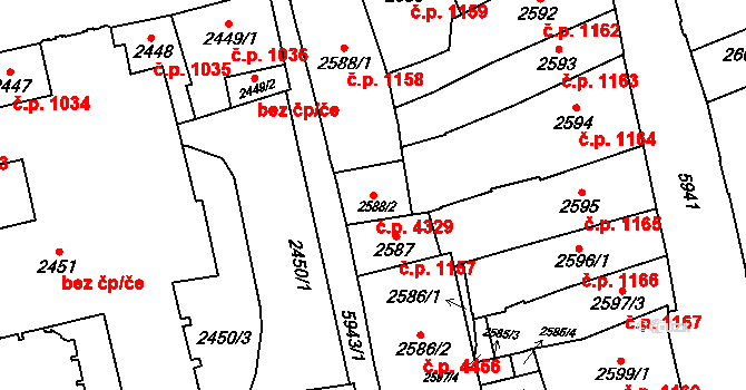 Jihlava 4329 na parcele st. 2588/2 v KÚ Jihlava, Katastrální mapa