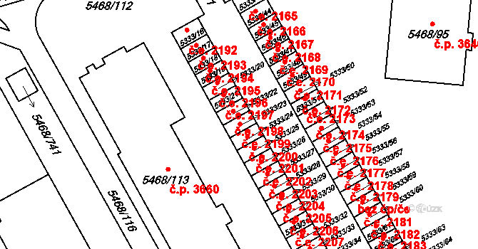 Jihlava 2199 na parcele st. 5333/23 v KÚ Jihlava, Katastrální mapa