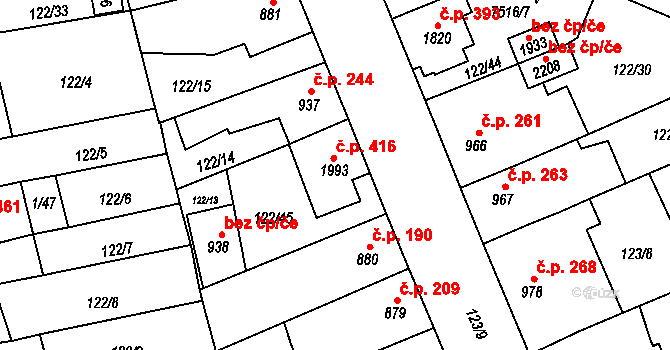 Telč-Štěpnice 416, Telč na parcele st. 1993 v KÚ Telč, Katastrální mapa