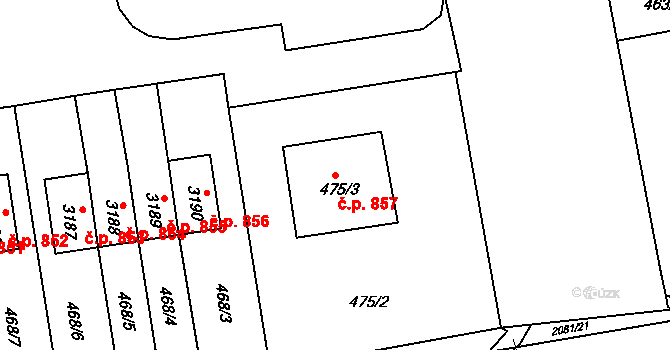 Lyžbice 857, Třinec na parcele st. 475/3 v KÚ Lyžbice, Katastrální mapa