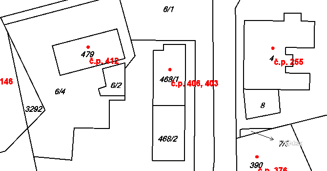 Kunratice u Cvikova 403,406 na parcele st. 468/1 v KÚ Kunratice u Cvikova, Katastrální mapa