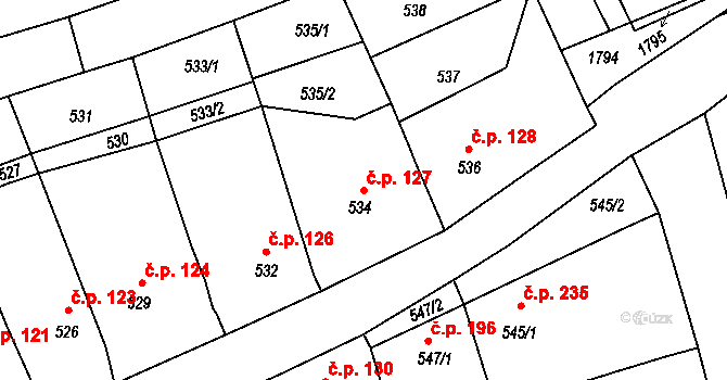 Kostelec 127 na parcele st. 534 v KÚ Kostelec u Kyjova, Katastrální mapa