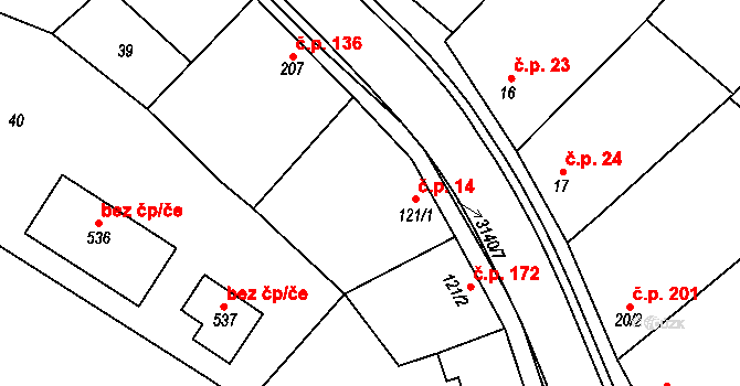 Vřesovice 14 na parcele st. 121/1 v KÚ Vřesovice, Katastrální mapa
