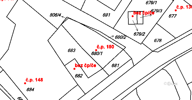 Stonařov 150 na parcele st. 680/1 v KÚ Stonařov, Katastrální mapa