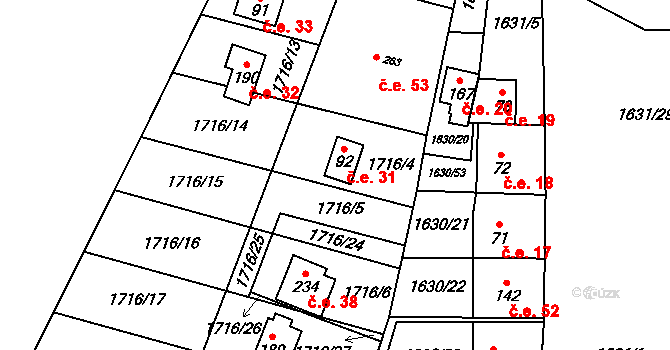 Čížov 31 na parcele st. 92 v KÚ Čížov u Jihlavy, Katastrální mapa