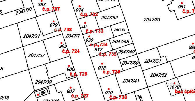 Polná 735 na parcele st. 917 v KÚ Polná, Katastrální mapa