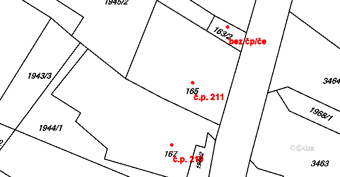 Ostrá Hora 211, Bohušov na parcele st. 165 v KÚ Bohušov, Katastrální mapa
