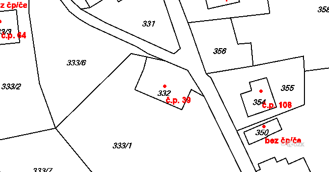 Železná 39, Vrbno pod Pradědem na parcele st. 332 v KÚ Železná pod Pradědem, Katastrální mapa