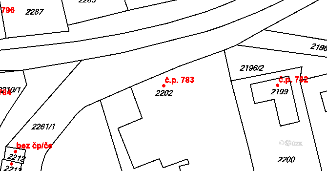 Pod Cvilínem 783, Krnov na parcele st. 2202 v KÚ Opavské Předměstí, Katastrální mapa