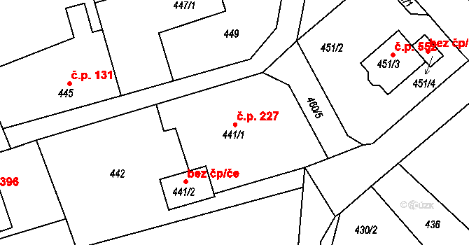 Krmelín 227 na parcele st. 441/1 v KÚ Krmelín, Katastrální mapa