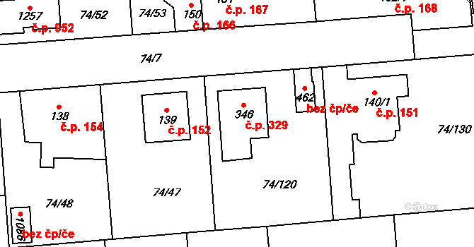 Hovorčovice 329 na parcele st. 346 v KÚ Hovorčovice, Katastrální mapa