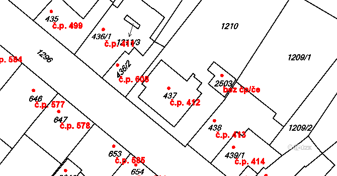 Brandýs nad Labem 412, Brandýs nad Labem-Stará Boleslav na parcele st. 437 v KÚ Brandýs nad Labem, Katastrální mapa