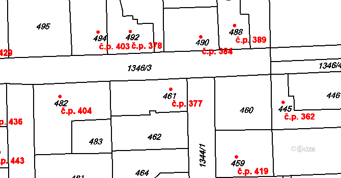 Tuchlovice 377 na parcele st. 461 v KÚ Tuchlovice, Katastrální mapa