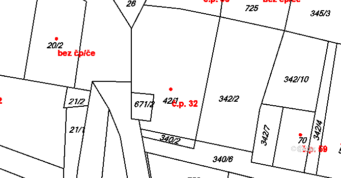 Koněprusy 32 na parcele st. 42/1 v KÚ Koněprusy, Katastrální mapa