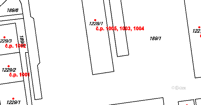 Úpice 1003,1004,1005 na parcele st. 1228/1 v KÚ Úpice, Katastrální mapa